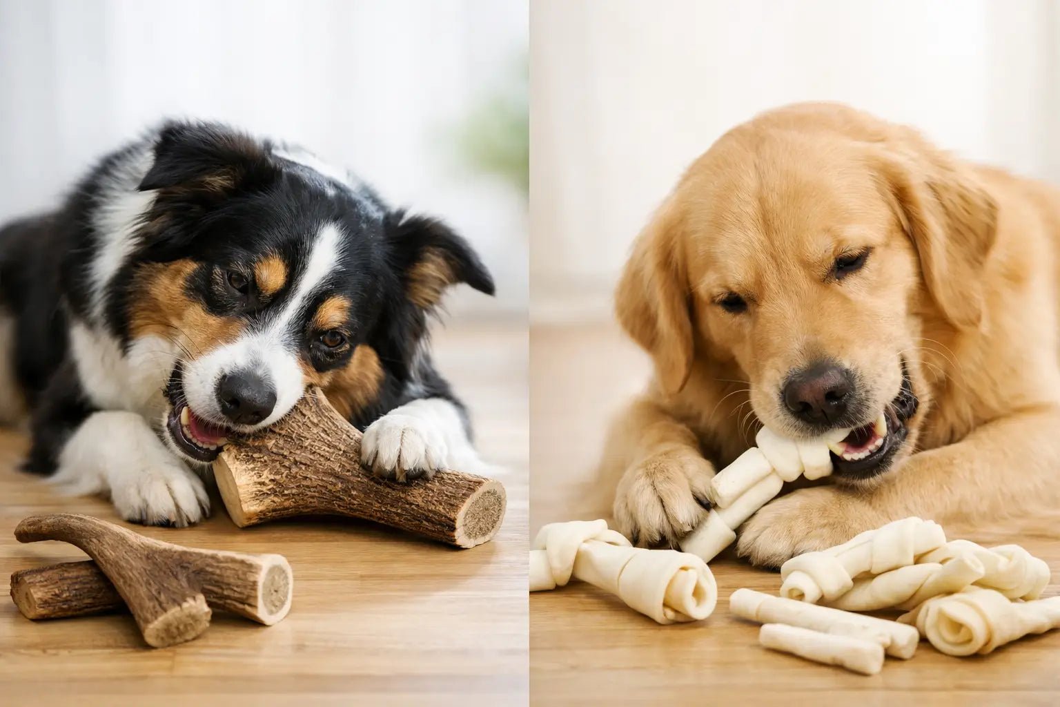 Elk Antlers vs Rawhide for Dogs - Chomper chewz