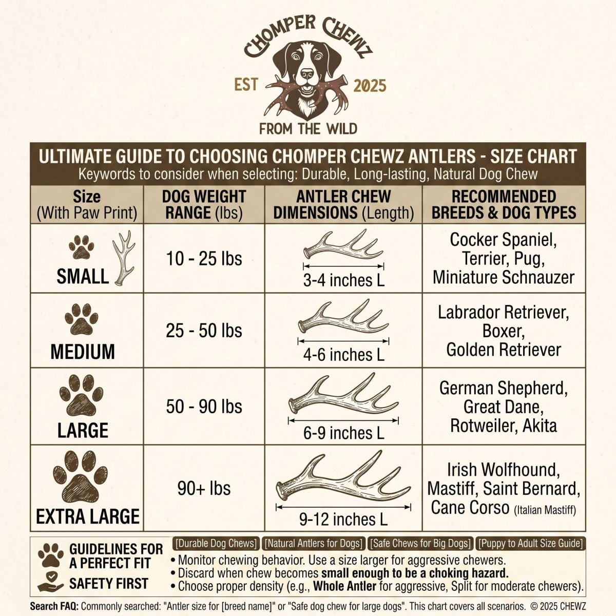 1 lb Elk Antler Dog Chews Bulk Naturally Shed, Long-Lasting, Single Ingredient, Assorted Sizes - Chomper chewz