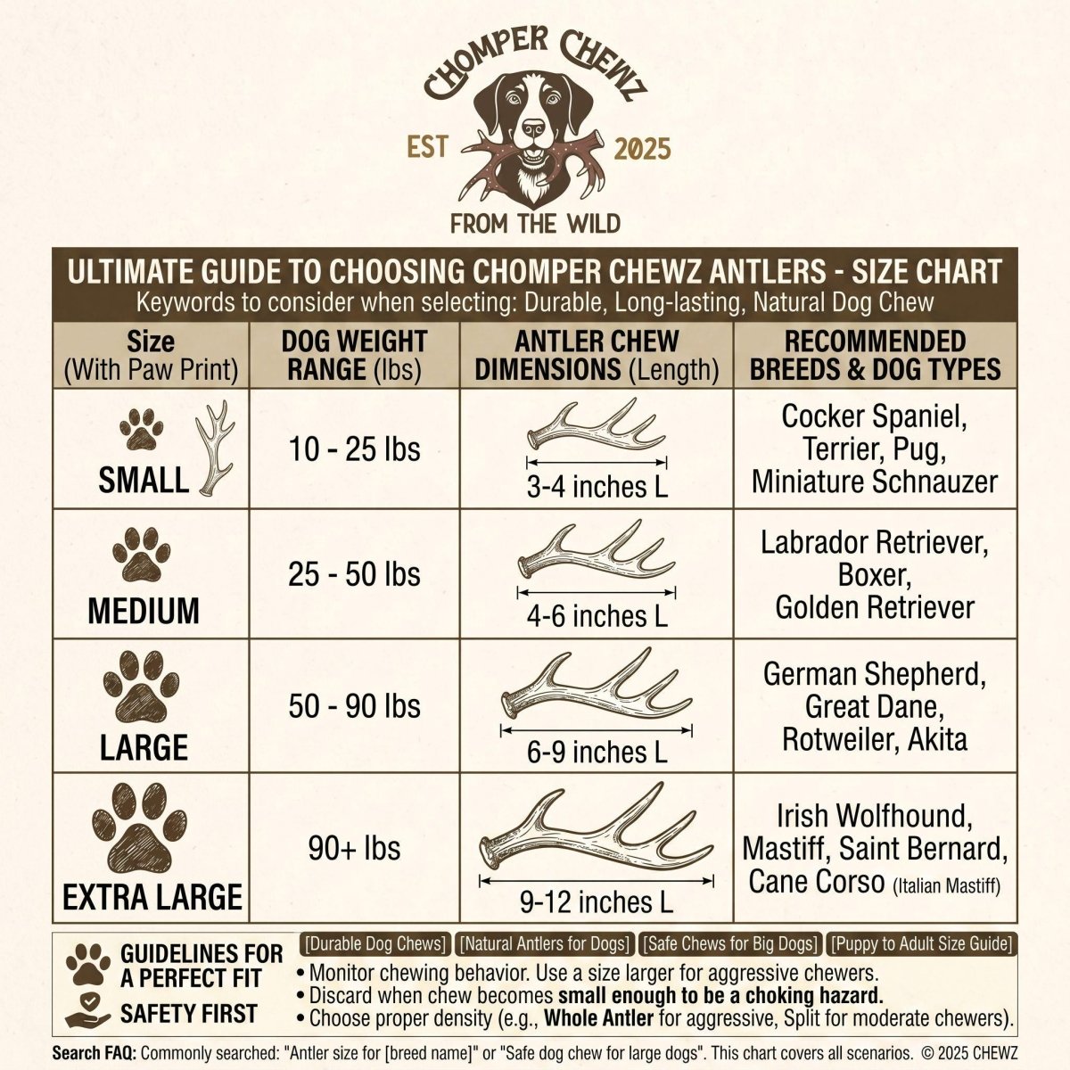 1 lb Small Elk Antler Dog Chews Bulk Pack Naturally Shed Chews for Small Breeds & Puppies, Single Ingredient Dental Treat - Chomper chewz